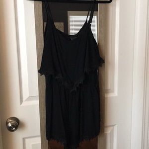 Black lace trim romper